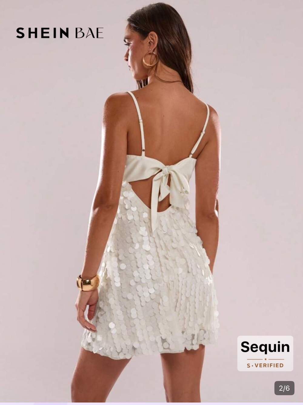 SHEIN Champagne Sequin Tie-Front Mini Dress - Picture 6 of 7